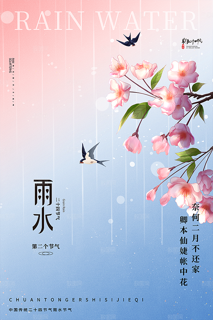 雨水节气简约大气海报