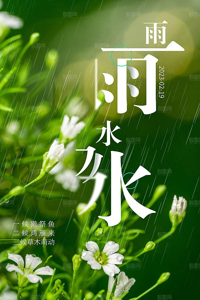雨水节气简约大气海报