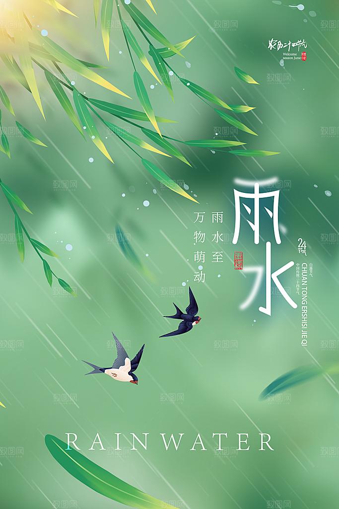 传统节气雨水海报模板
