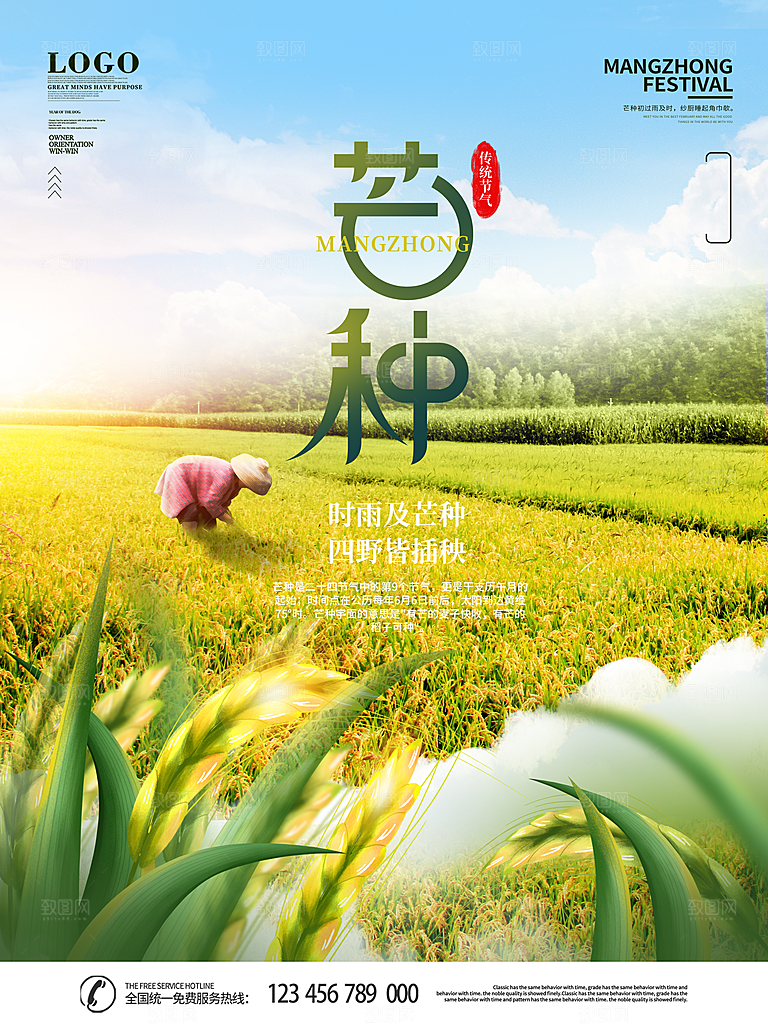 传统节气芒种海报模板