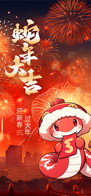 新年蛇年喜庆新春海报