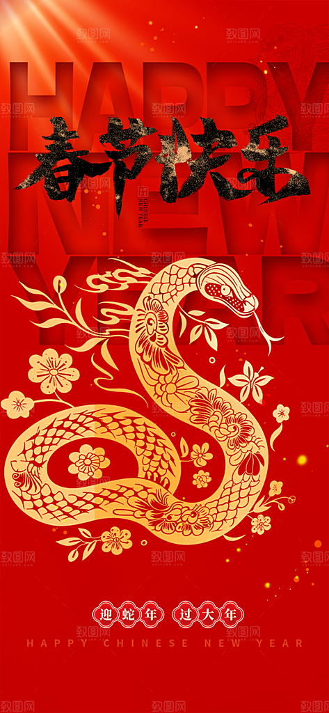 2025年新年蛇年喜庆新春海报