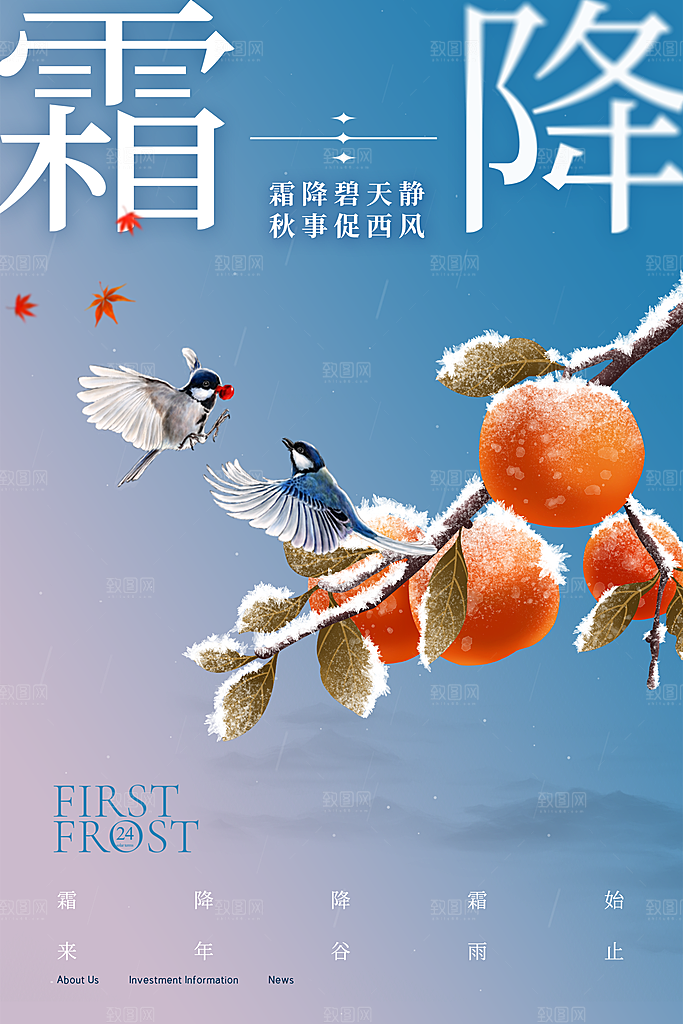 大气简约霜降海报