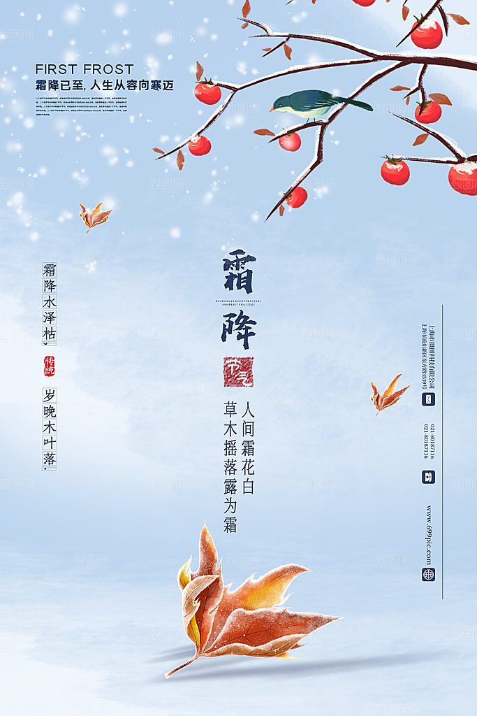 简洁手绘风霜降节气海报