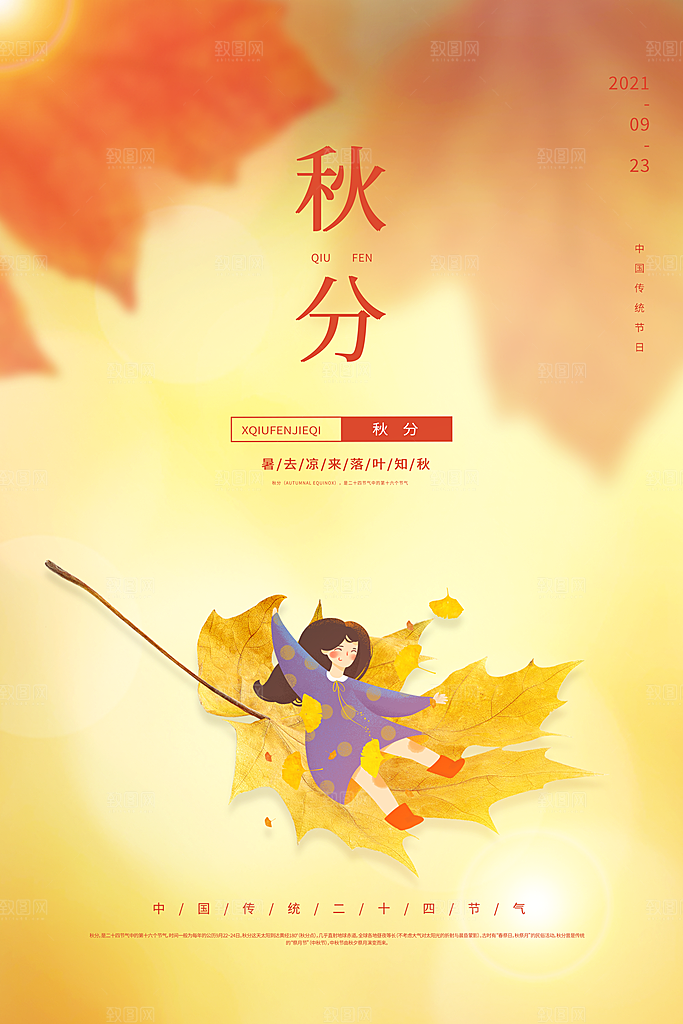 秋分节气简约大气海报