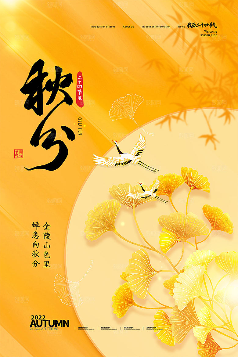 秋分节气简约大气海报