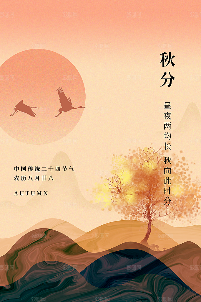 传统节气秋分海报模板