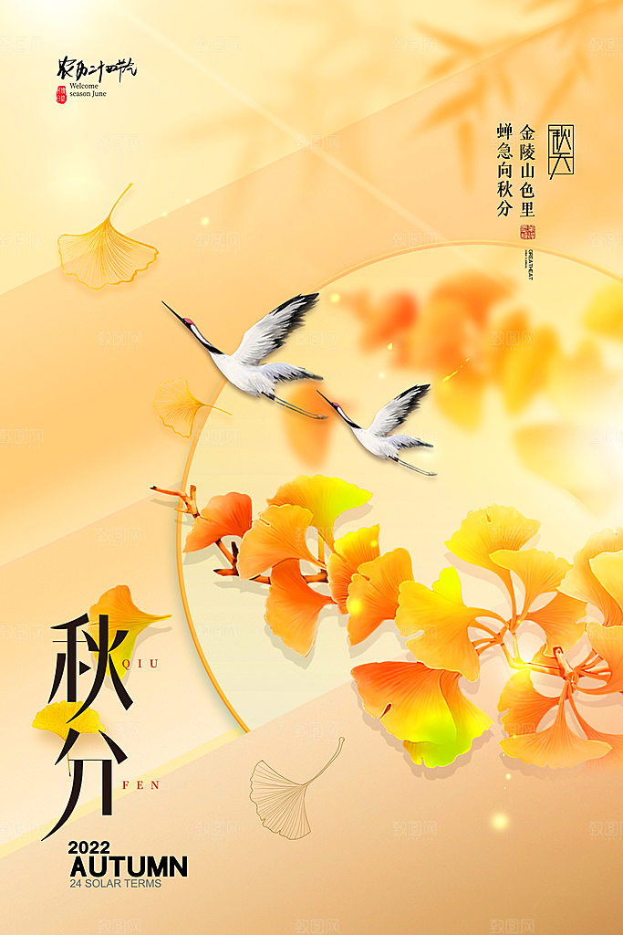 秋分节气简约大气海报