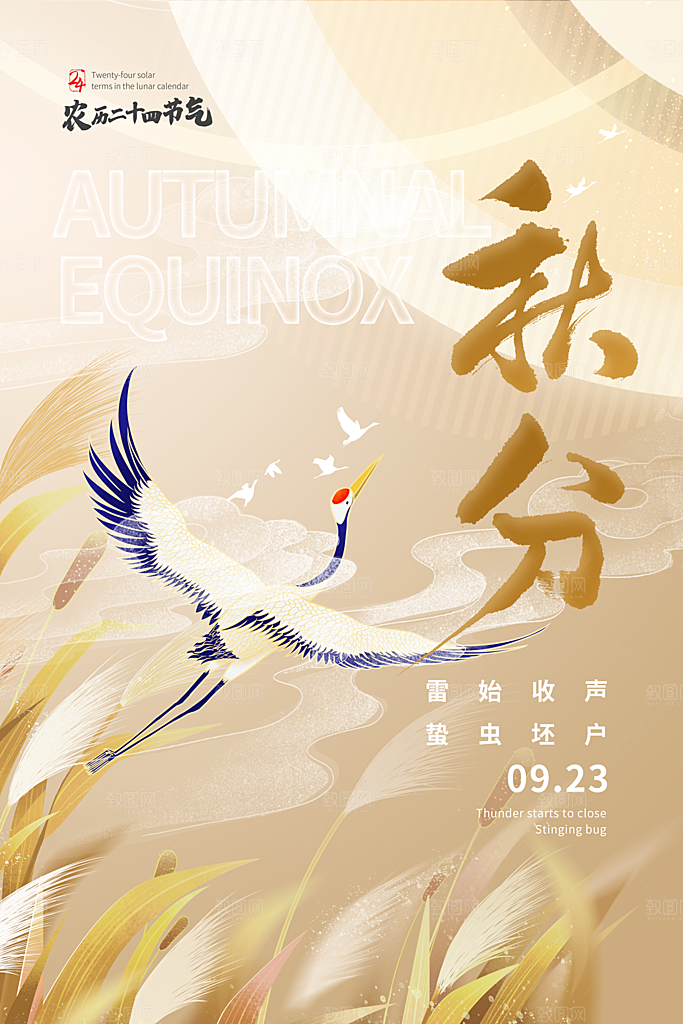秋分节气简约大气海报