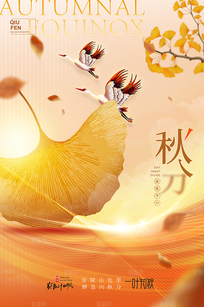 秋分节气简约大气海报