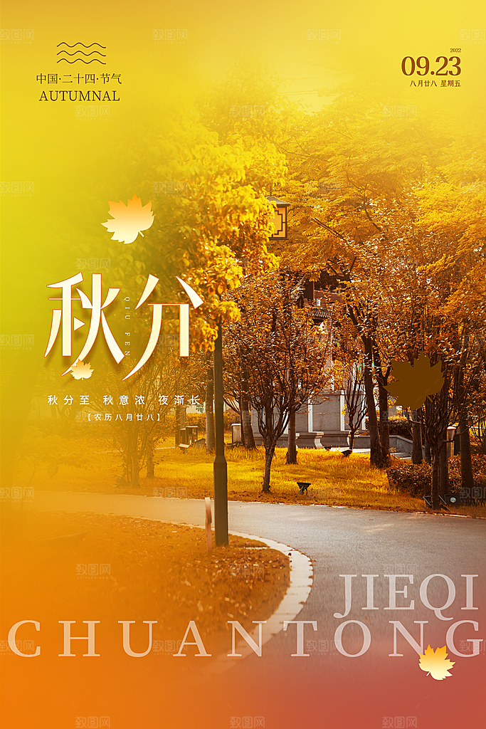 秋分节气简约大气海报