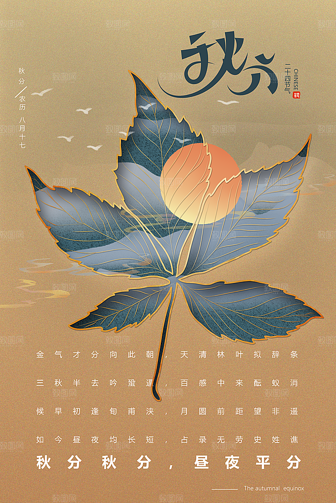 秋分节气简约大气海报