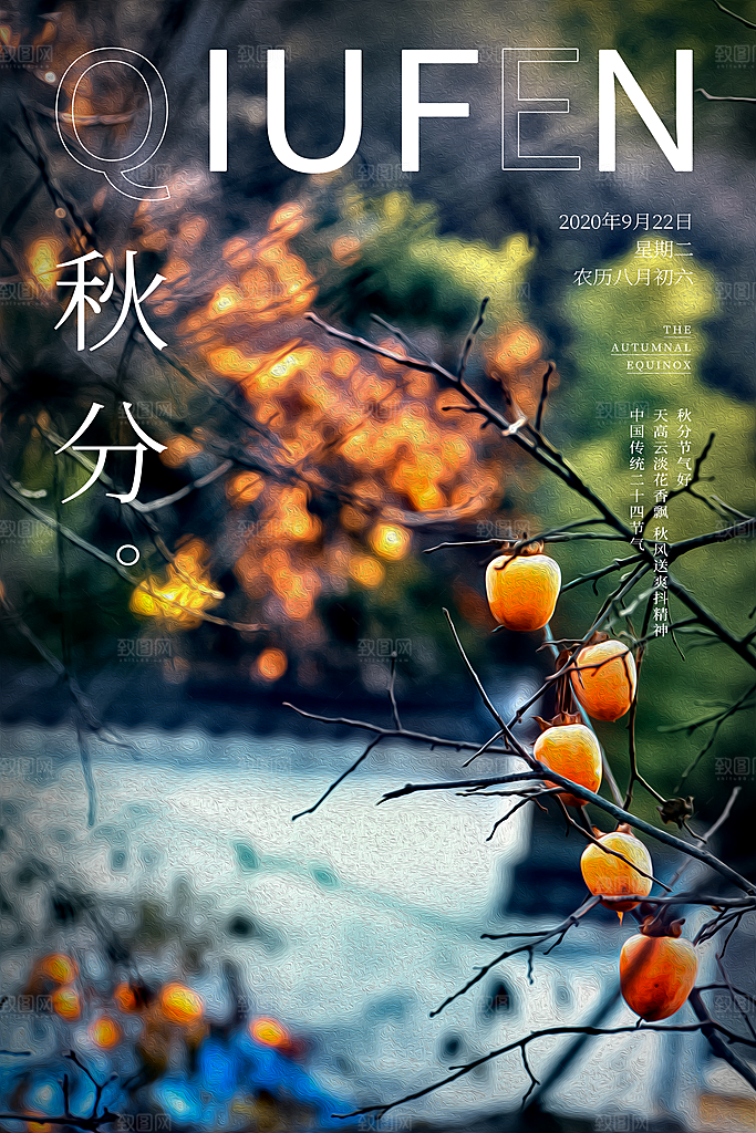 秋分节气简约大气海报