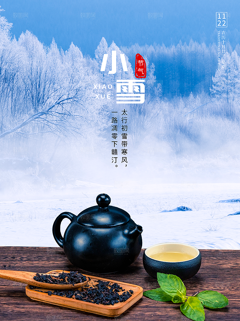 小雪节气简约大气海报