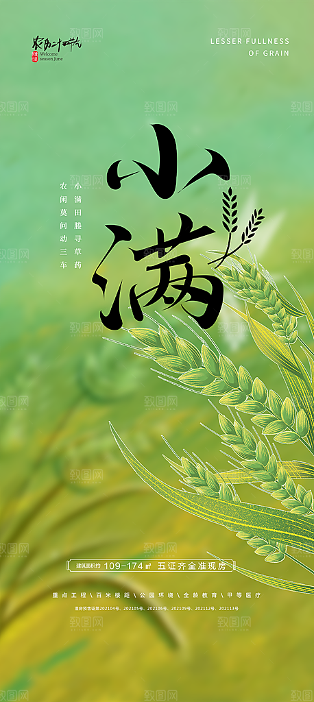 绿色小满二十四节气海报