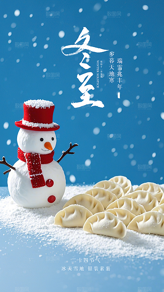 冬至唯美节日插画简约大气节气海报