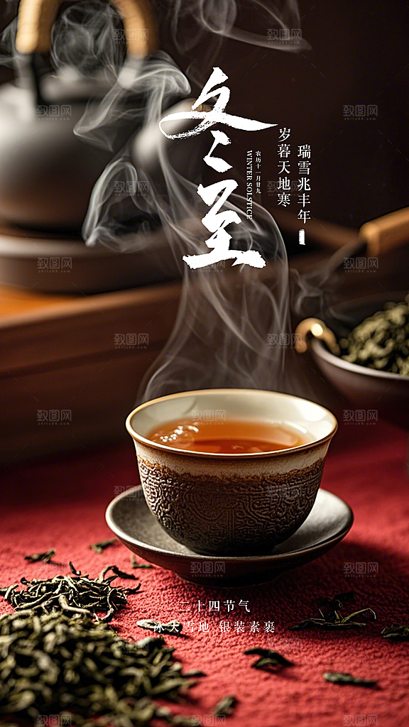 冬至唯美节日插画简约大气节气海报