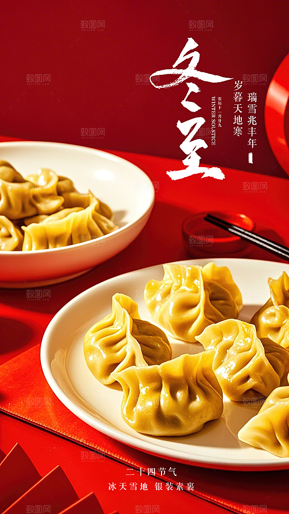 冬至唯美节日插画简约大气节气海报