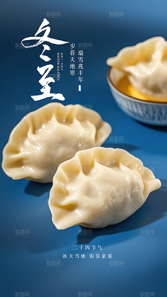 冬至简约节气唯美插画节日大气海报