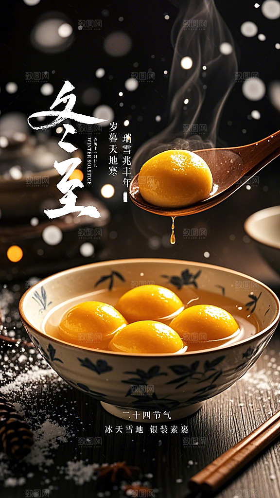 冬至简约节气唯美插画节日大气海报