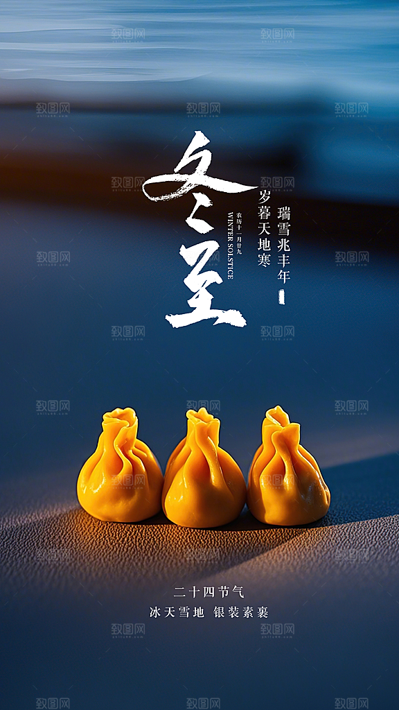 冬至简约节气唯美插画节日大气海报
