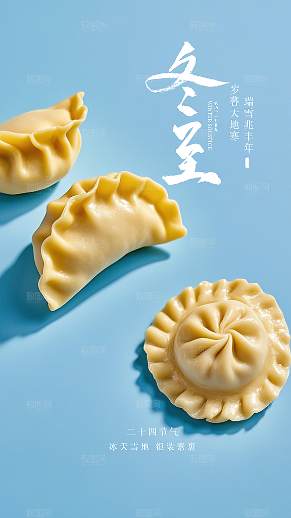 冬至简约节气唯美插画节日大气海报