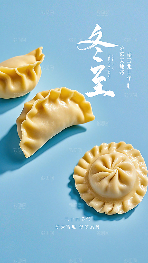 冬至简约节气唯美插画节日大气海报