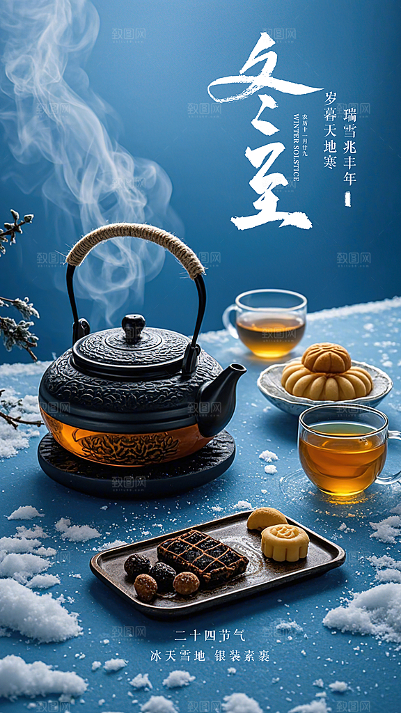 冬至唯美大气节气简约插画节日海报