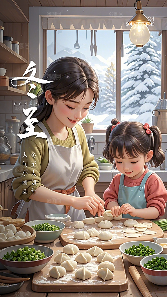 冬至唯美节气插画节日简约大气海报