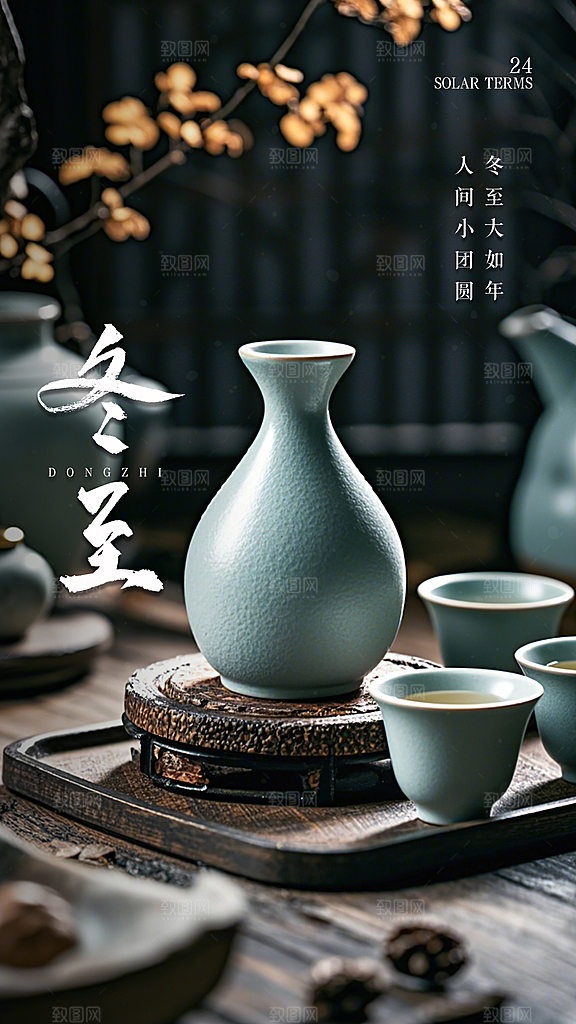 冬至简约节气插画大气唯美节日海报
