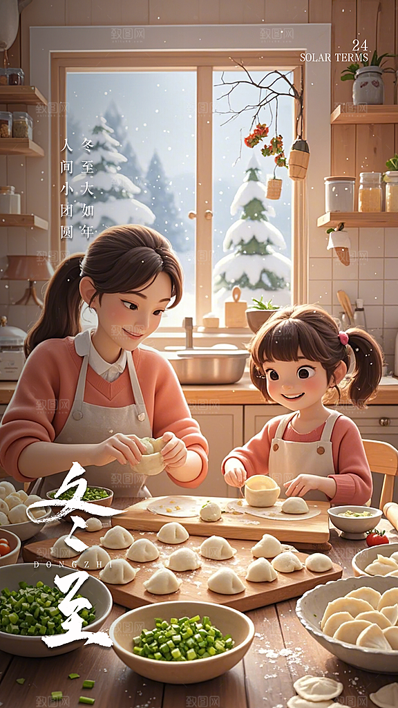 冬至唯美插画节气简约大气节日海报