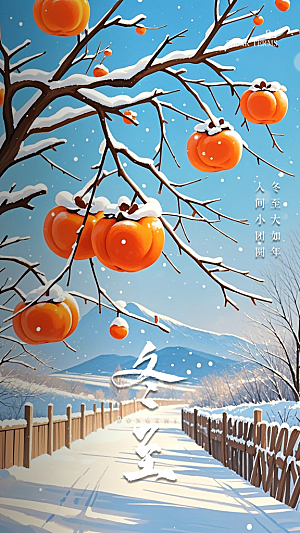 冬至唯美插画节气简约大气节日海报
