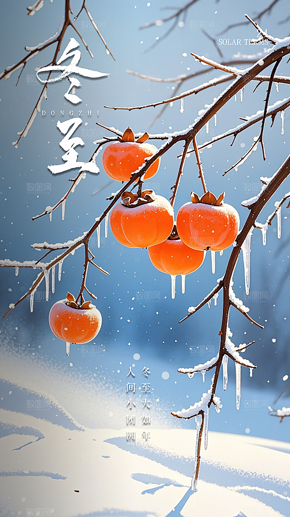 冬至唯美插画节气简约大气节日海报