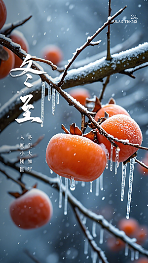 冬至唯美插画节气简约大气节日海报