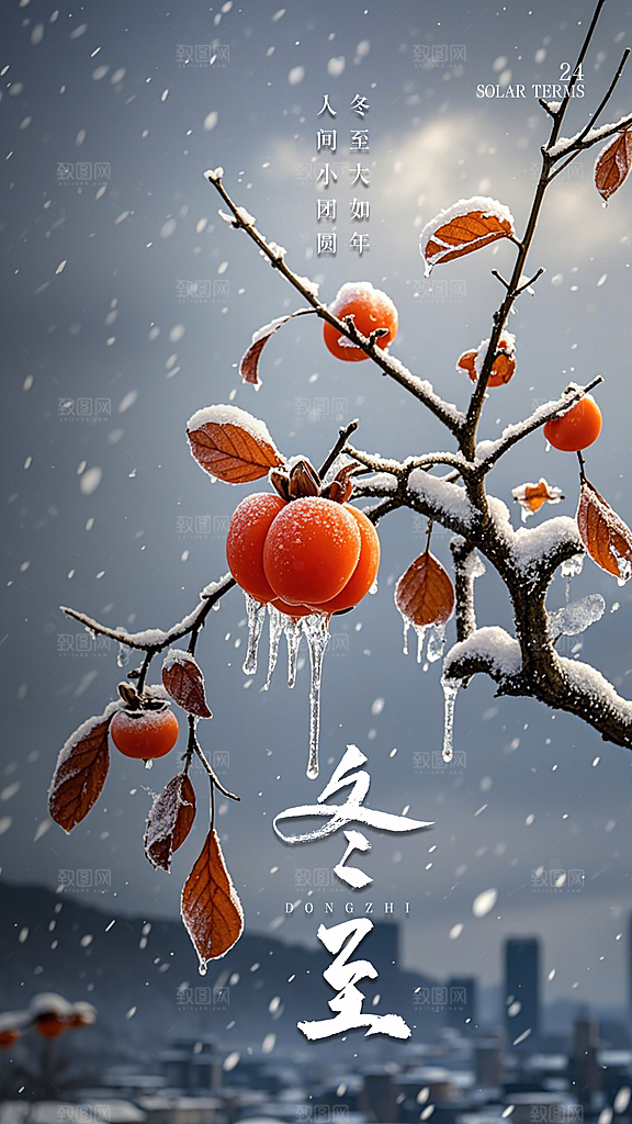 冬至唯美插画节气简约大气节日海报