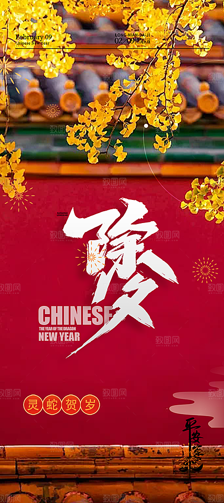 新年新春除夕蛇年喜庆海报