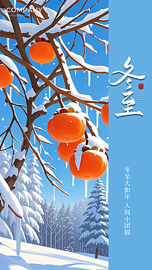 冬至唯美大气简约节日节气插画海报