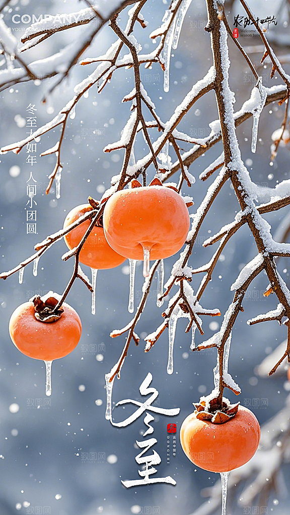 冬至唯美大气节气节日简约插画海报