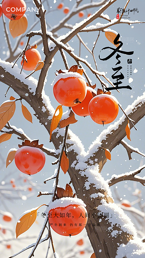 冬至唯美大气节气节日简约插画海报