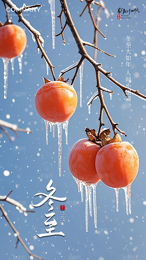 冬至唯美大气节气节日简约插画海报
