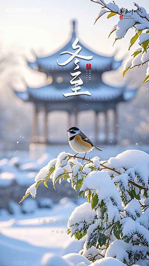 冬至节日节气插画唯美简约大气海报