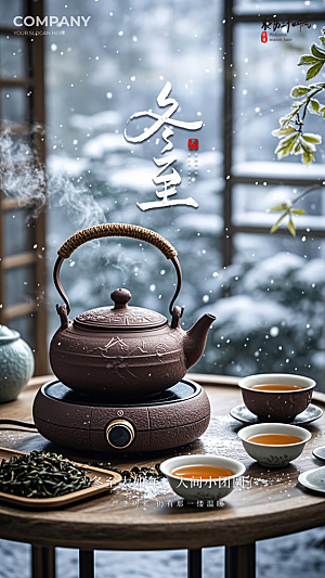 冬至节日节气插画唯美简约大气海报