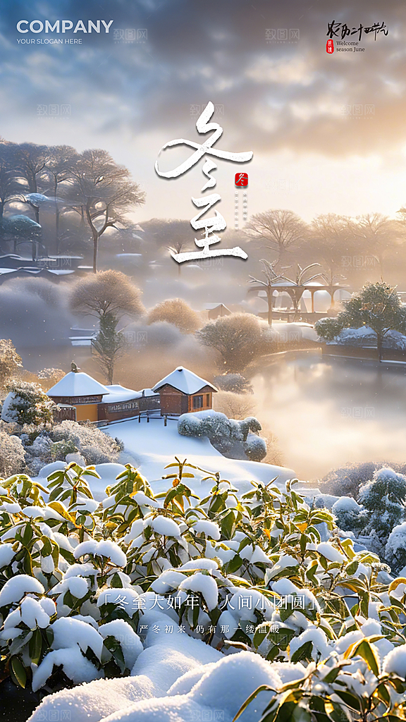 冬至大气节日简约插画节气唯美海报