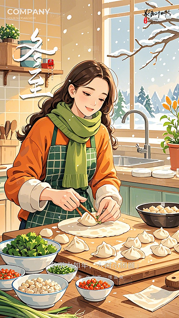 冬至大气节日插画唯美节气简约海报