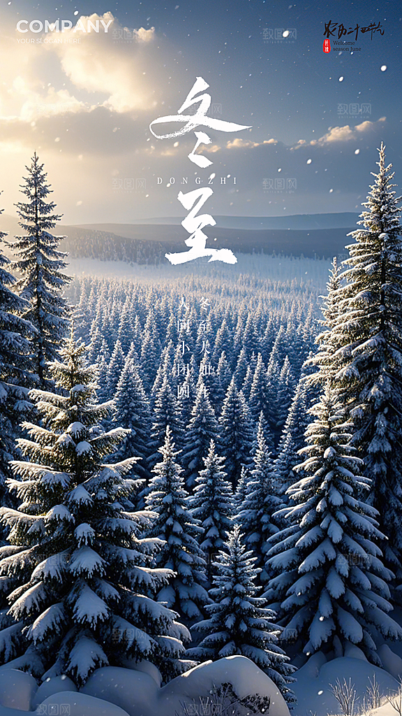 冬至节气唯美大气插画简约节日海报
