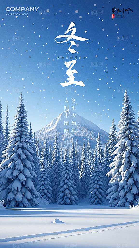 冬至节气唯美大气插画简约节日海报
