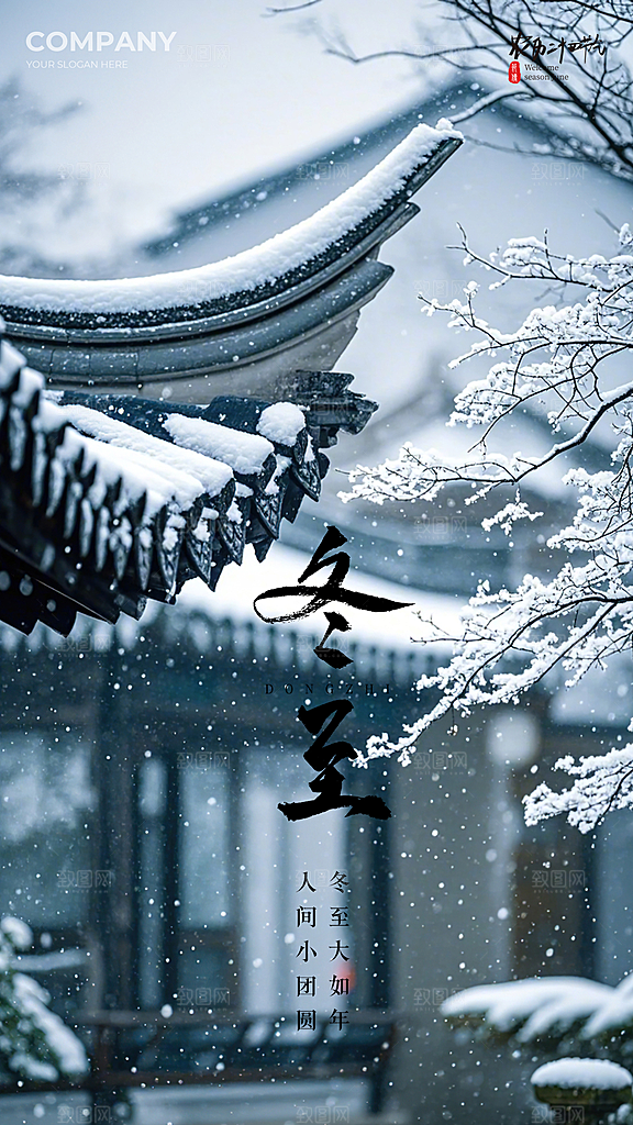 冬至节气唯美大气插画简约节日海报