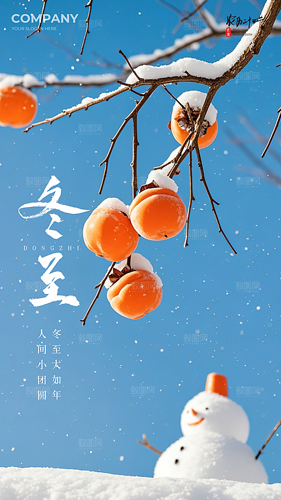 冬至节气唯美大气插画简约节日海报