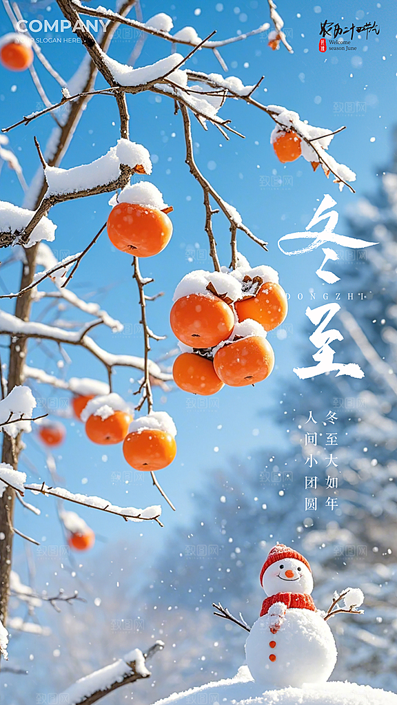冬至节气唯美大气插画简约节日海报