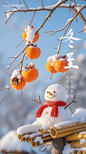 冬至节气唯美大气插画简约节日海报